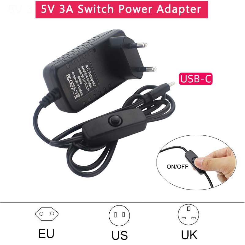 Pi Power Supply - 5V 3A Power Supply with ON/OFF