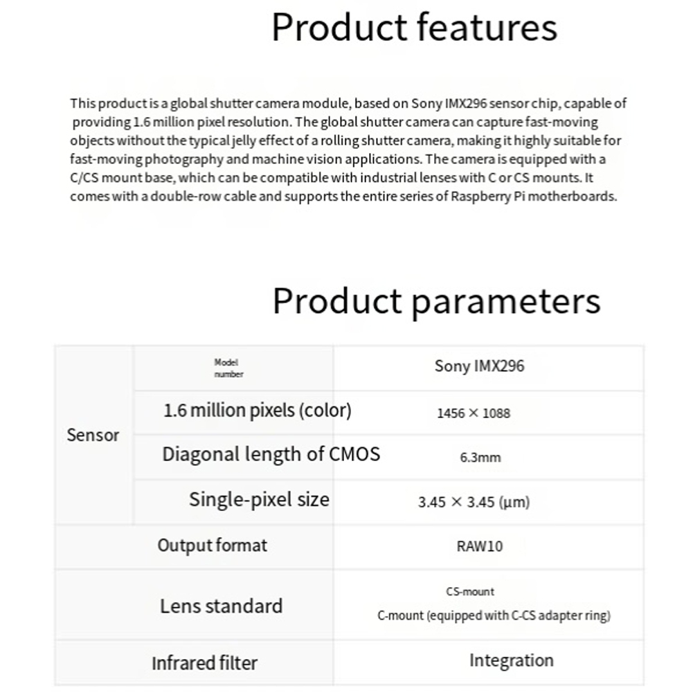 M05K IMX296 Camera for Raspber - огляд і ціна Raspberry Pi Global Shutter Camera Imx296